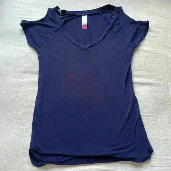 Navy Blue Cold Shoulder T-Shirt - Picture 1 of 3